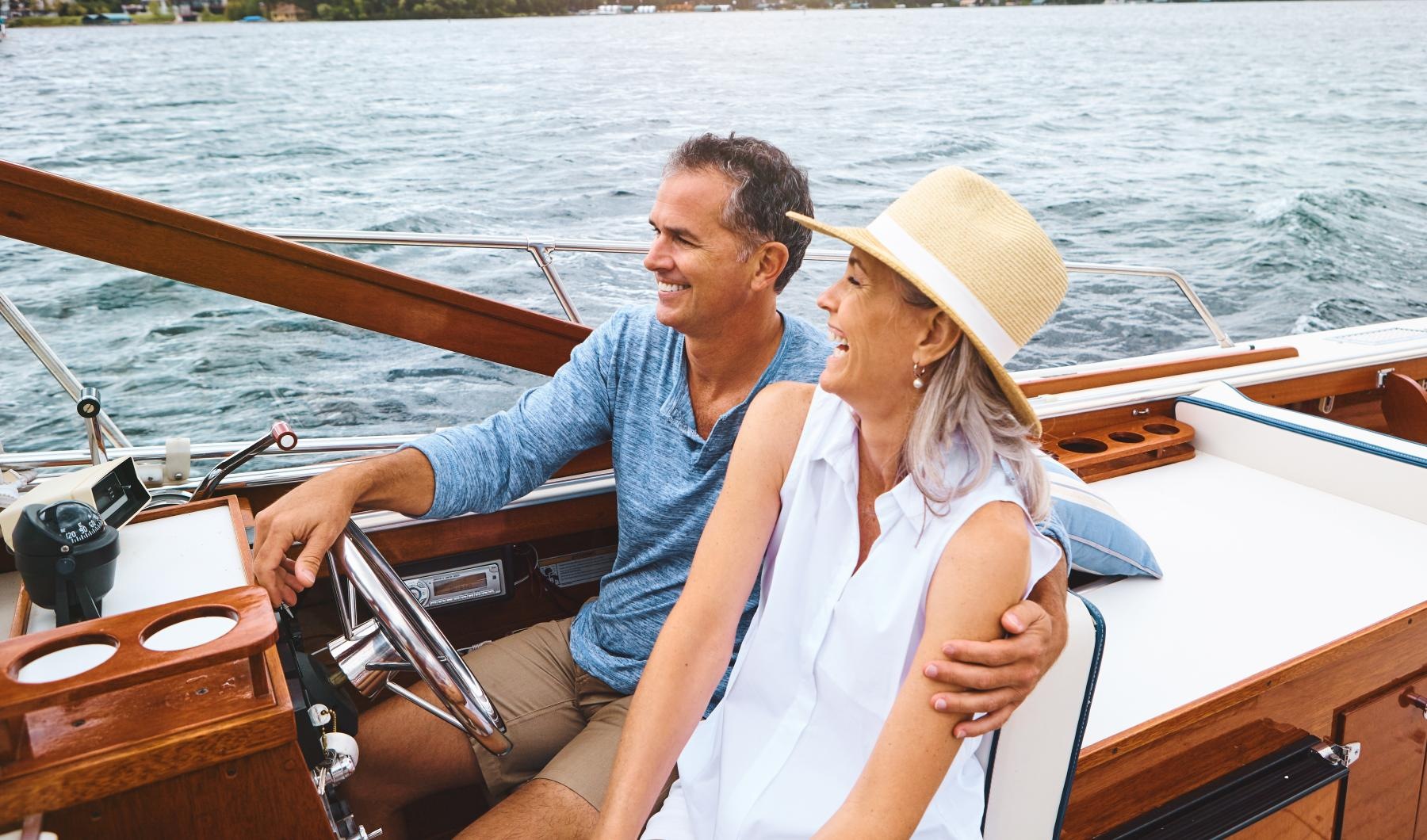 a man and woman on a boat