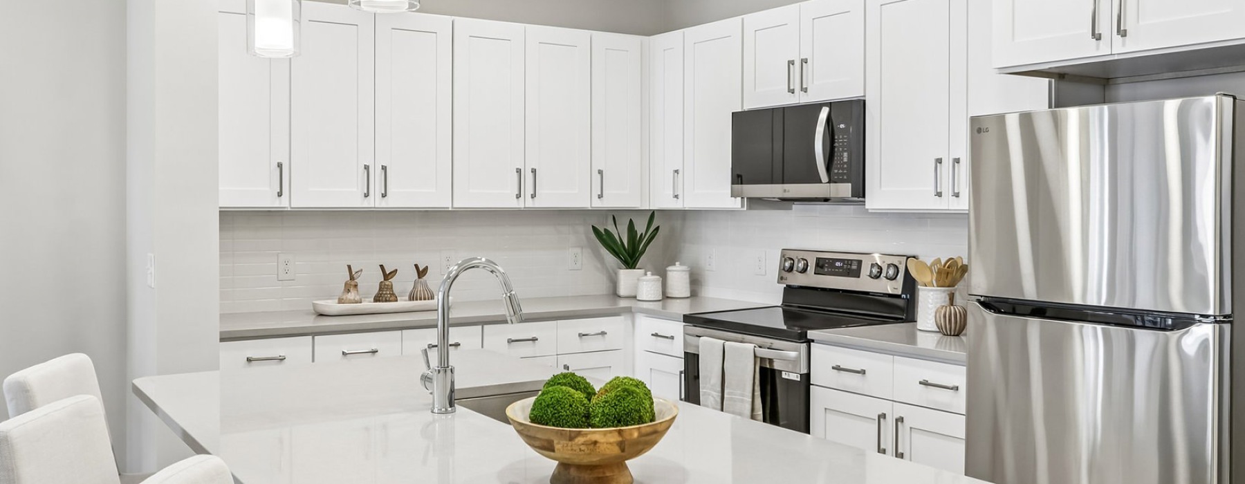 kitchen with white cabinets