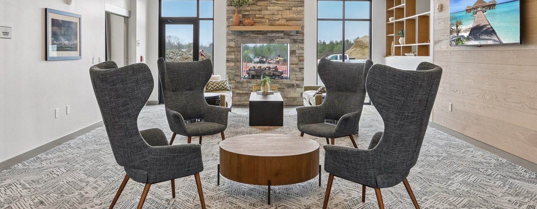 four chairs around a table