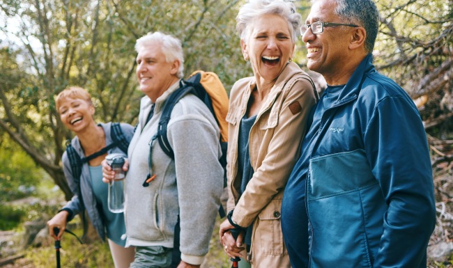a group of people hiking in natire